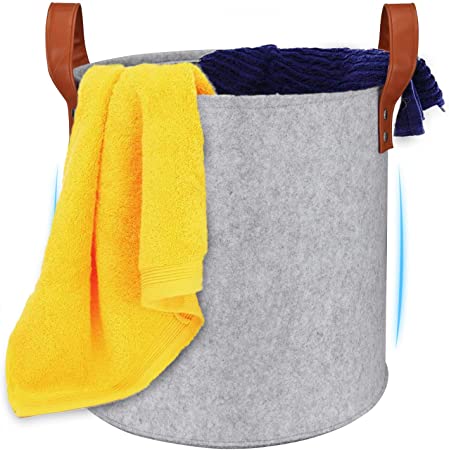 ORSJA Felt Laundry Basket, Foldable Grey Laundry Hamper with Handle, 50L Storage Bin with Large Capacity for Clothes,Toys, Etc.