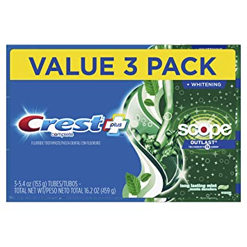 Crest Complete Whitening   Scope, Long Lasting Mint Toothpaste, Triple Pack (3 Count of 5.4 oz Tubes), 16.2 oz