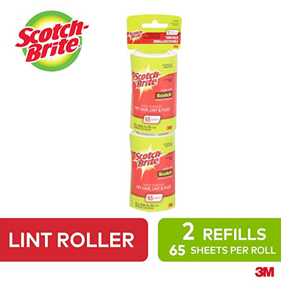 Scotch-Brite Lint Roller Refill, 2 Pack, 65 Sheets/Refill, Replacement for Refillable Lint Brush