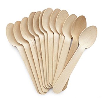 BloominGoods Disposable Wooden Cutlery, Set of 200 Wooden Spoons - GO GREEN! Eco Friendly, Biodegradable, Compostable, 100% Natural Wood Utensils