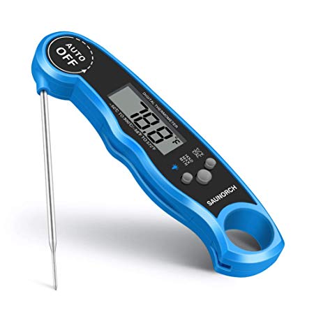 SAUNORCH Digital Meat Thermometer, Waterproof Instant Read Digital Food Thermometer Liquid BBQ Grill Kitchen Baking Cooking Thermometer with Calibration and Backlit-Blue