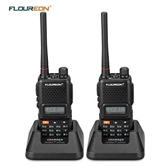 FLOUREON Walkie Talkies 2 Packs Rechargeable Two-Way Radio 7KM Long Range UHF 400-470MHz Walky Talky 22 Channel Handheld with LED Light FM Radio Function for Field Survival Biking and Hiking (V8)