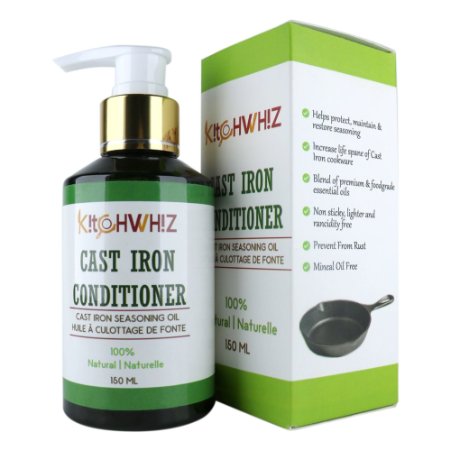 KitchWhiz - Cast Iron Oil - Cast Iron Conditioner - Premium Blend of 100% Natural Coconut Oil Blended With Essential Oils - Maintains Seasoning of Cast Iron Cookware - will not go rancid
