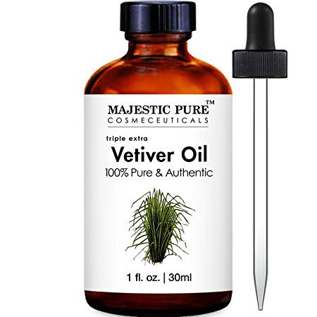 Majestic Pure Vetiver Essential Oil, 100% Pure and Natural Therapeutic Grade, 1 Fluid Ounce
