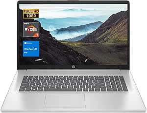 HP Essential 17.3" FHD Business Laptop, AMD Ryzen 7 7730U, AMD Radeon Graphics, 32GB RAM, 1TB PCIe SSD, Numeric Keypad, Backlit KB, Webcam, Wi-Fi 6, HDMI, Windows 11 Pro, Silver