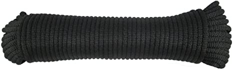 1/4 inch Black Dacron Polyester Rope - 100 Foot | Industrial Grade - High UV and Abrasion Resistance - Low Stretch
