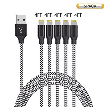 Beta iPhone Lightning Cable Pack/iPhone Charger Cable,USB to Lightning,Durable Nylon Braided Cord for Charging or Transmission Data Pack, MFi Certified for Ipad,iPhone (5pack 4ft, black)