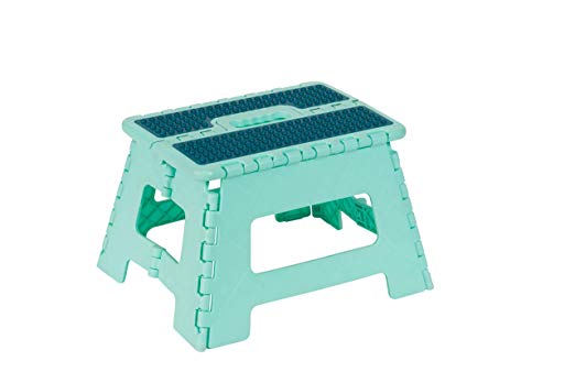 Inspired Living Folding Step Stool Heavy Duty, 9" High, Aqua