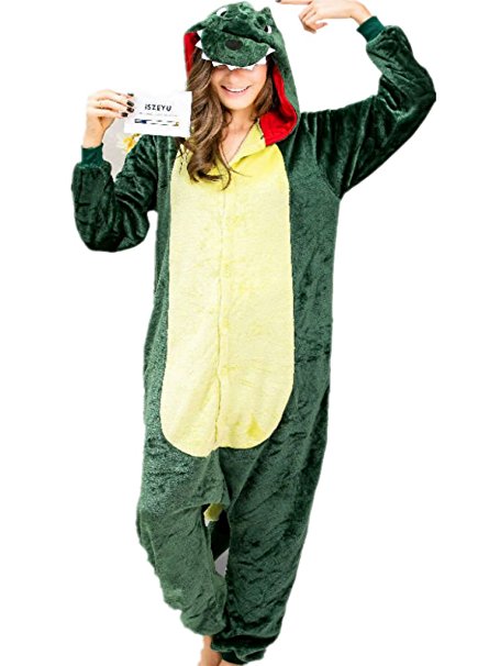 iSZEYU Adult Onesie Dinosaur Pajamas Cosplay Animal Halloween Costume Sleepsuit