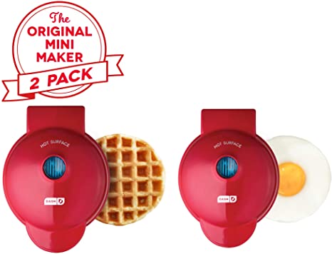 Dash DMSW002RD Mini Maker Grill, Griddle   Waffle Iron, 2 pack, Red