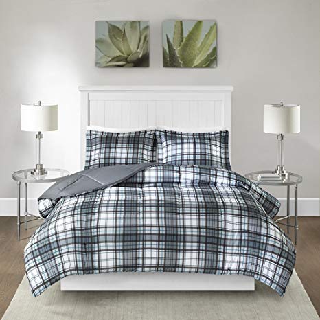 Madison Park Essentials Parkston Twin/Twin XL Comforter Set Teen Boy Bedding - Grey Blue, Striped – 2 Piece Bed Sets – Ultra Soft Microfiber Bed Comforter