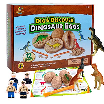 12 PCS Dinosaur Eggs Jurassic Dinosaur Birthday Party Supplies Toys, Dino Egg Dig Kit Toys, Dinosaur Party Favors STEM Toys for Boys Girls Kids Age 4 5 6   (4 pcs random character blocks included).