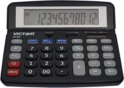 Victor 9700 12-Digit Standard Function Business Calculator, Battery and Solar Hybrid Powered Tilt LCD Display, Great for Home and Office Use, Black