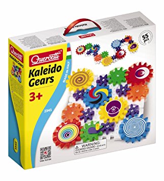 Quercetti Kaleido Gears - 55 Piece Building Set with 3 Different Sized Gears - Turn the Crank and Create a Chain Reaction!  Ages 3   (Made in Italy)