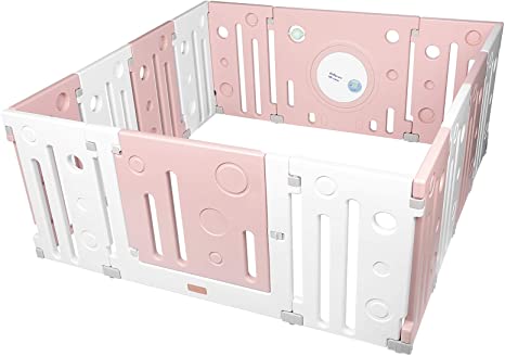 LIVINGbasics Portable Baby Play Yard 14 Panel Kids Activity Centre Safety Infant Playpen for Home Indoor Outdoor