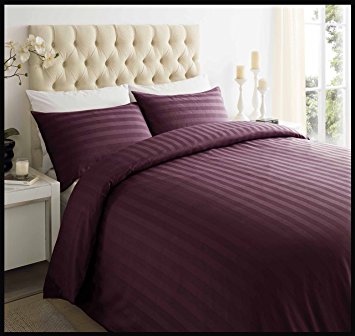 AdamLinens Satin Stripe Cotton 250 TC Duvet Cover   Pillowcase(Plum, Single)