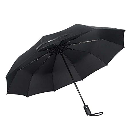 Umbrella Windproof Waterproof, Unimi Automatic Travel Folding Umbrella Compact Lightweight, Super Sturdy 10-Rib Construction, Superior Pre Teflon Coating, 210T Micro-Weave Fabric (10 Ribs-Black)