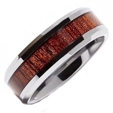 8mm Tungsten Carbide Rosewood Inlay Wedding Ring Comfort Fit