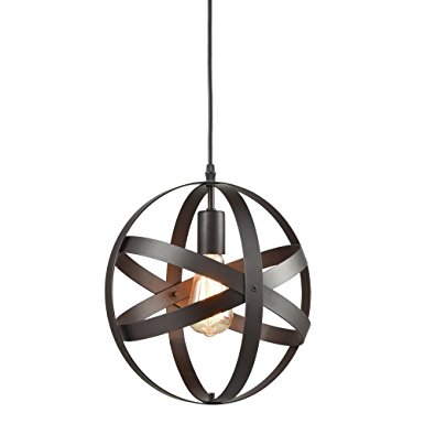 Metal Spherical Pendant Light, KINGSO UL Listed Antique Cage Hanging Chandelier Adjustable Black Ceiling Hanging Lighting Fixture E26 Bulb Holder Sphere Bakelite For Porch Bedroom Kitchen(No Bulb)