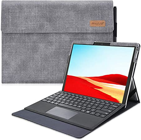 MOSISO Case Compatible with Microsoft 2019 Surface Pro X 13 inch, Ultra Slim PU Leather Portfolio Multi Angle Sleeve Magnetic Protective Tablet Cover with Pencil Holder & Back Pocket, Gray