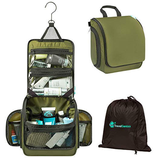 Hanging Toiletry Travel Bag | Perfect for Individual, Couple or Family Use | Ideal for Travel & Camping (Dark Khaki)
