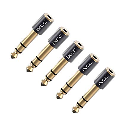 iXCC [5Pack] 6.35mm 1/4" TS Y-Cable to 3.5mm 1/8" TRS Adapter, Gold Plated Stereo Audio Converter for iPhone, iPod, Computer Sound Cards, CD Players, Multimedia Speakers and Home Stereo Systems