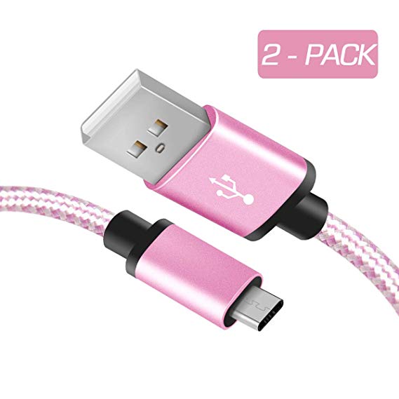 Micro USB Cable, Soulen Fast Charging Cable Nylon Braided Cord for Samsung Galaxy S7 Edge/ S7 S6 Note 5, Nexus, Android Charger and More (Hot Pink, 2-Pack 6FT)