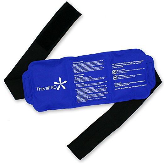 Pain Relief Ice Pack with Strap for Hot & Cold Therapy by TheraPAQ - Reusable Gel Pack for Injuries | Best as Heat Wrap or Cold Pack for Back, Waist, Shoulder, Neck, Ankle, Calves and Hip (Large pack: 35x15cm)