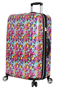 Betsey Johnson 26 Inch Checked Luggage Collection - Expandable Scratch Resistant (ABS   PC) Hardside Suitcase - Designer Lightweight Bag with 8-Rolling Spinner Wheels (Candy Heart)