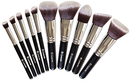 Pro Foundation Kabuki Makeup Brush Set - Powder Blush Concealer Contour Brushes - Perfect For Liquid, Cream or Mineral Products - 10 Pc Collection With Premium Synthetic Bristles For Eye and Face Cosmetic