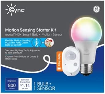 GE 93130374 Cync Smart Light Bundle: 9.5 Watt Light Bulb   Motion Sensor, Full Color - Quantity 1