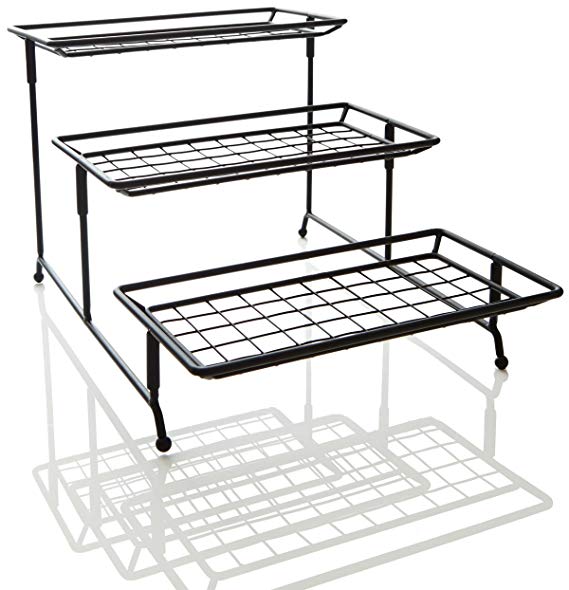 iEnjoyware 3-Tiered Mesh Swivel Serving Rack – Displaying or Storing Cakes, Bread, Desserts, Drinks, Cupcakes, Fruits or Produces on Kitchen Countertop or Dinning Tables