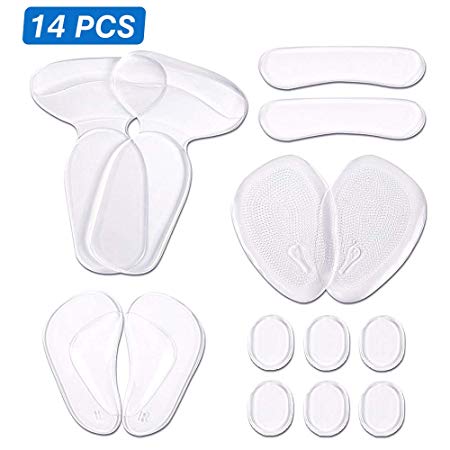 COSYINSOFA 14 Pcs High Heel Pads,Heel Grips Liners Inserts, Foot Care Kit to Relieve Protection Against Pain and Blisters, Anti Slip Shoe Cushion (Transparent)