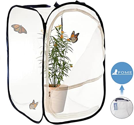 Insect and Butterfly Habitat,FOME Foldable Light-Transmitting Butterfly Habitat Terrarium Pop-up 15.7x15.7x23.6in Butterfly Terrarium for Kids Butterfly Cage Mesh Insect Cage for Raising Insects