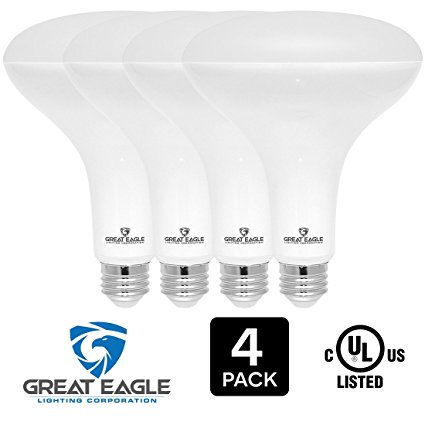 Great Eagle LED BR40 3000K Dimmable Light Bulb, 15W(120W Equivalent) UL Listed 1480 Lumens Bright White Color for Recessed and Track Lighting Fixtures (4-pack)