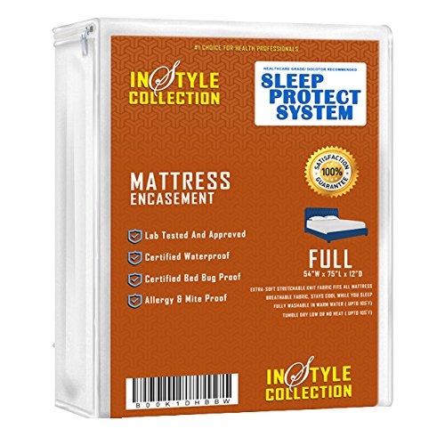 Instyle Fabrics Sleep Protection - Waterproof / Bed Bug Proof Mattress Encasement Premium Waterproof Lab Certified Bed Bug Proof Zippered Mattress Cover (Full)