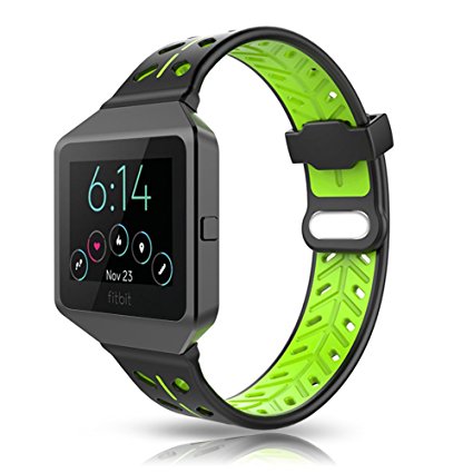 Fitbit Blaze Bands Accessory, VODKE Silicone Ventilate Replacement Watch Band/Strap/Bracelet/Wristband With Frame For Fitbit Blaze Smart Fitness Watch Men Women (Black Green)