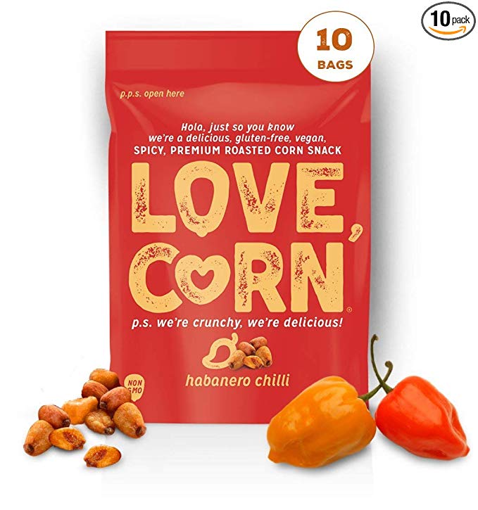 HABANERO LOVE CORN - 1.6oz (10 BAGS) Crunchy Corn, Gluten-free, Vegan, Non-GMO, Sugar-Free, Spicy Snack