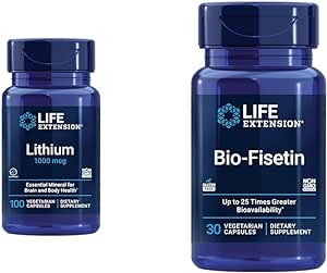 Life Extension Lithium 1000 mcg and Bio-Fisetin Cellular Health Brain Support Longevity Supplement Bundle