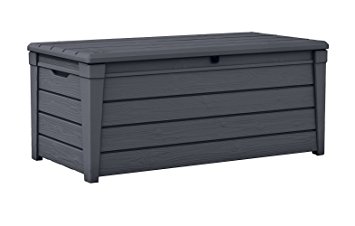 Keter Brightwood 120 Gallon Outdoor Garden Patio Storage Furniture Deck Box, Anthracite