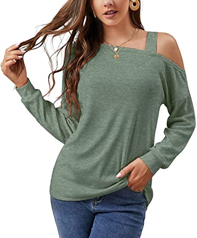 JINKESI Women's Long Sleeve Tunic Tops Casual Cold Shoulder Blouse Shirts