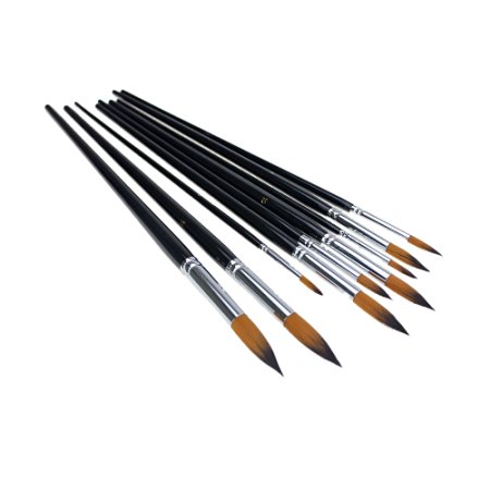 APG 9pcs Round Pointed Tip Nylon Hair Artists Watercolor Paint Brush Set Acrylic Oil Painting Brush