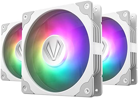 Vetroo 3 Pack 120mm ARGB LED Case Cooling Fan Computer PC Cooler White Frame High Airflow High-Performance Controller Free with 5V 3pin Motherboard Sync