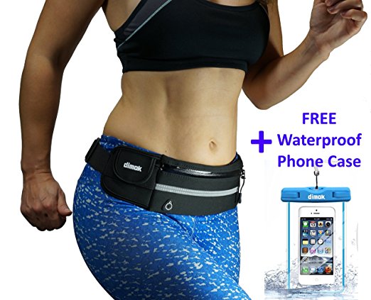 Dimok Running Belt Waist Pack - Water Resistant Runners Belt Fanny Pack for Hiking Fitness – Adjustable Running Pouch for All Kinds of Phones iPhone Android Windows