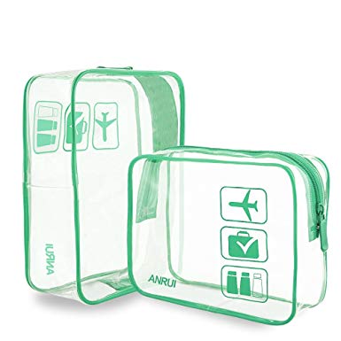 2 Pack ANRUI Clear Toiletry Bag TSA Approved Quart Sized with Zipper Airport Airline Compliant Bag Carry-On Luggage Travel Backpack for Liquids/Bottles Men's/Women's 3-1-1 Kit