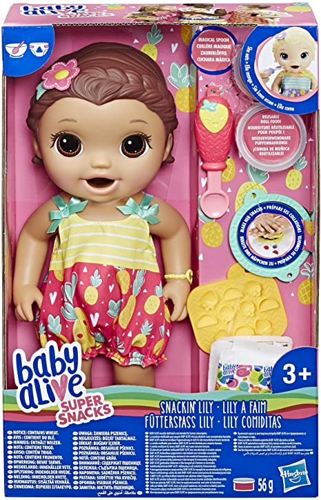 Baby Alive Super Snacks Snackin Lily Baby: Blonde Baby Doll That Eats, with Reusable Baby Alive Doll Food, Spoon and 3 Accessories, Perfect Doll For Girls and Boys Aged From 3 Years