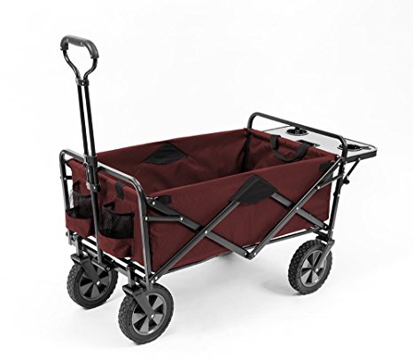 Mac Sports Collapsible Outdoor Utility Wagon with Folding Table and Drink Holders, Maroon