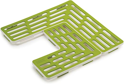 Joseph Joseph SinkSaver Adjustable Sink Protector Mat Two Grid Sections Fits Different Drain Positions Non-Slip, Green