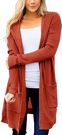 MEROKEETY Women's 2024 Long Sleeve Open Front Hoodie Knit Sweater Cardigan Outwear