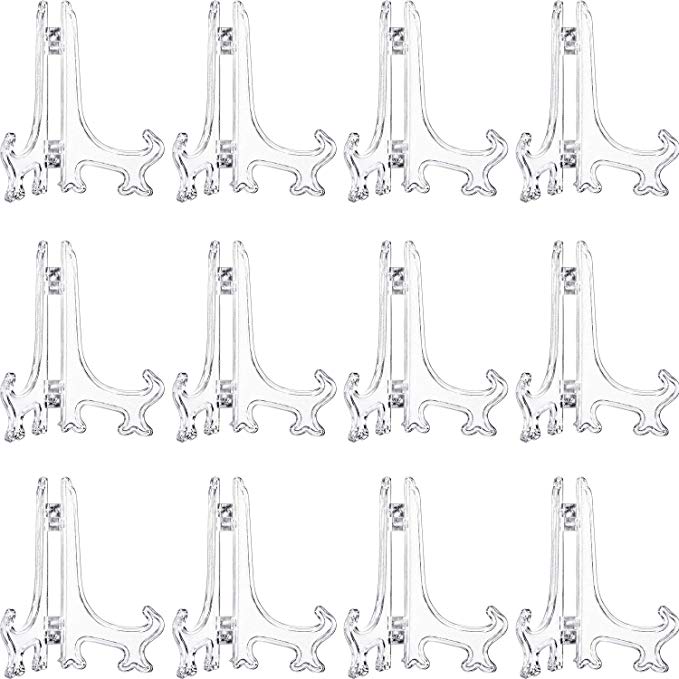 Boao 12 Pieces Plastic Easel Plate Stands Holders Picture Easel, Clear (7 Inches)